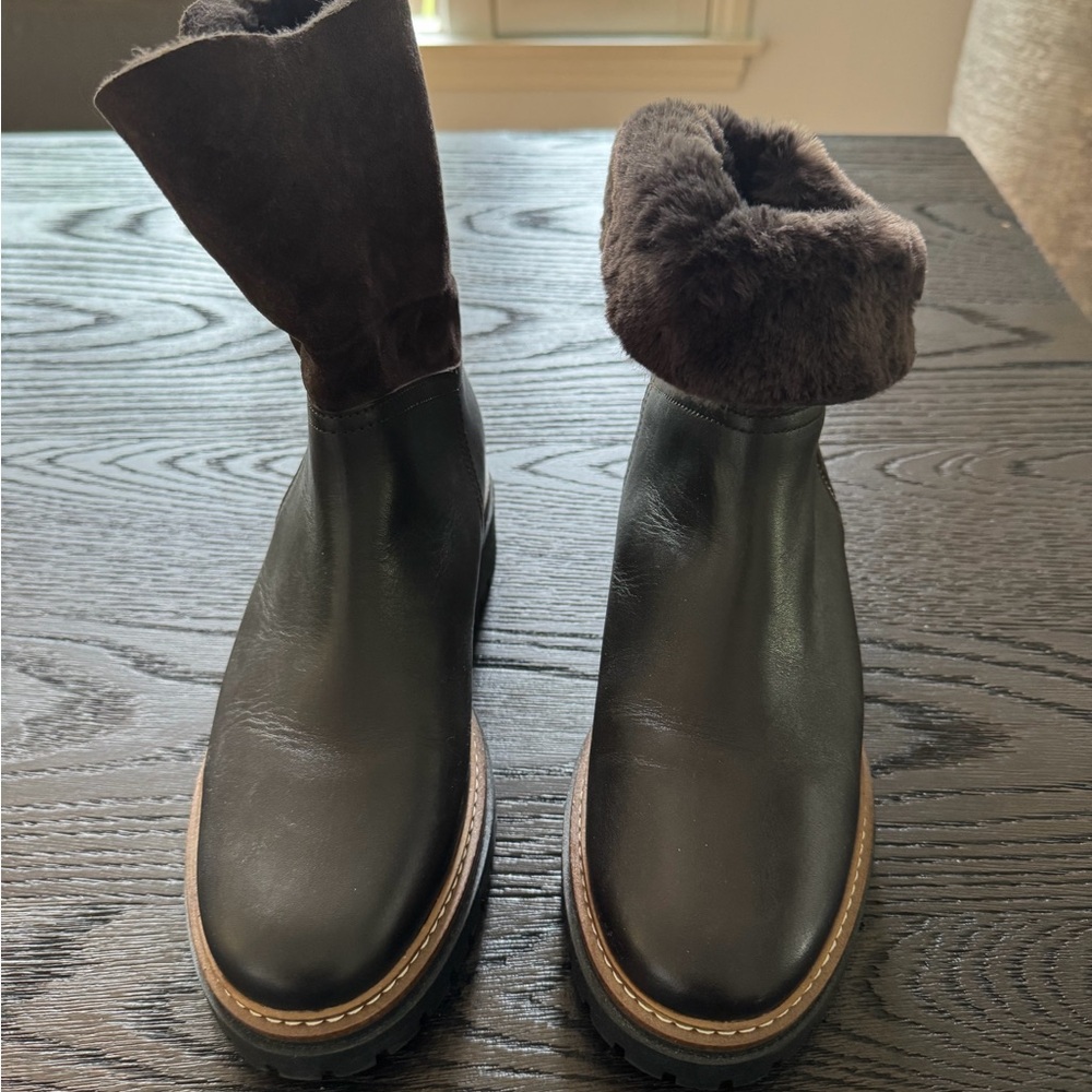 Black Leather Fur-Lined Boots